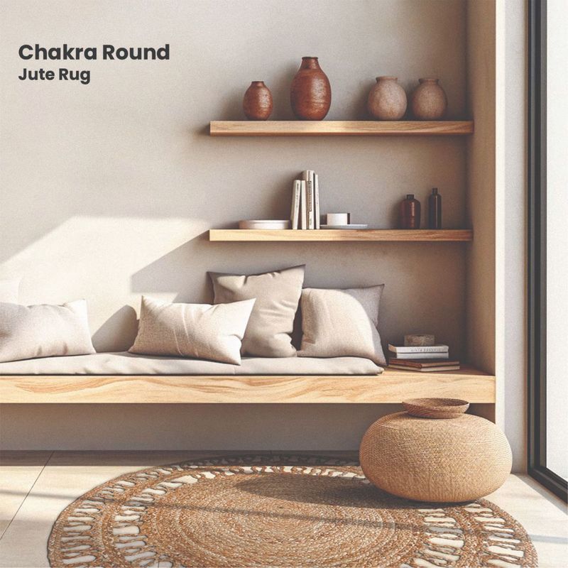 GRHAMOY Chakra Round Handmade Jute Rug (3x3 feet)