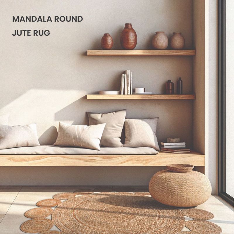 GRHAMOY Mandala Round Handmade Jute Rug (3x3 feet)