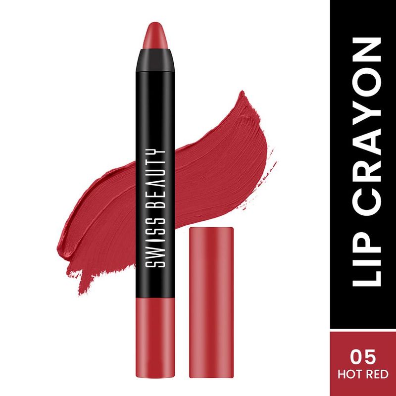 Swiss Beauty Matte Long Lasting Stay Maxx Lip Crayon Lipstick Matte Finish - 5 Hot Red