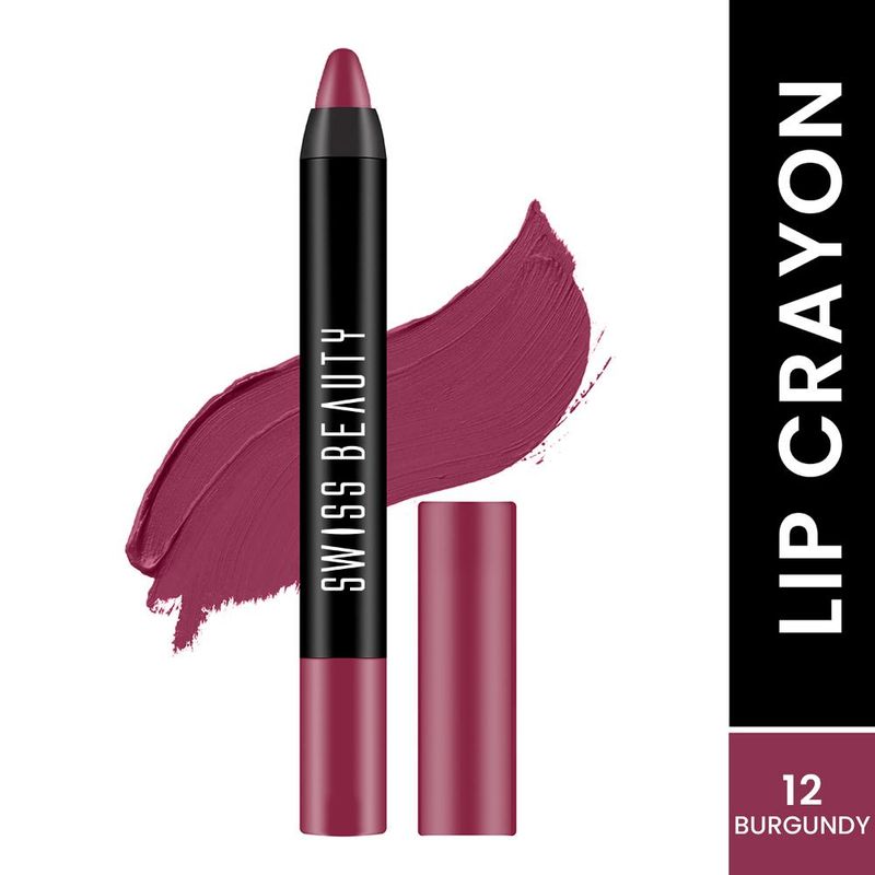 Swiss Beauty 12 Hrs Stay Matte Finish Lip Crayon - 12 Burgundy