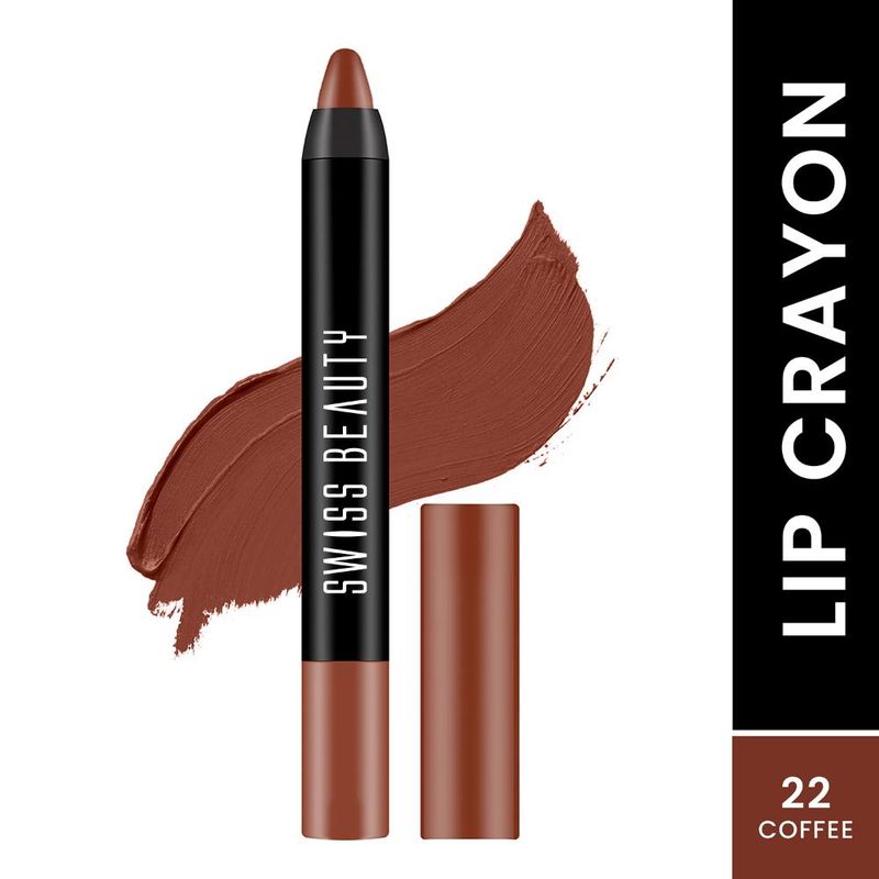 Swiss Beauty 12 Hrs Stay Matte Finish Lip Crayon with Free Sharpner - 22 Coffee