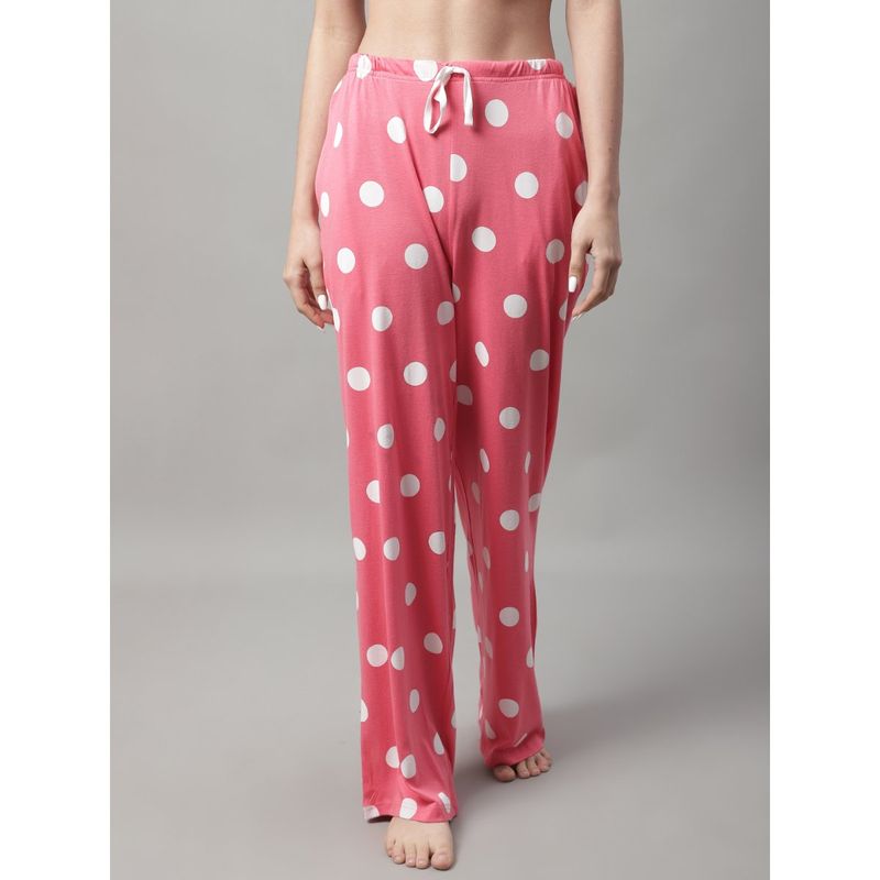 Kanvin Womens Printed Self Design Knitted Straight Fit Pajamas - Pink (L)