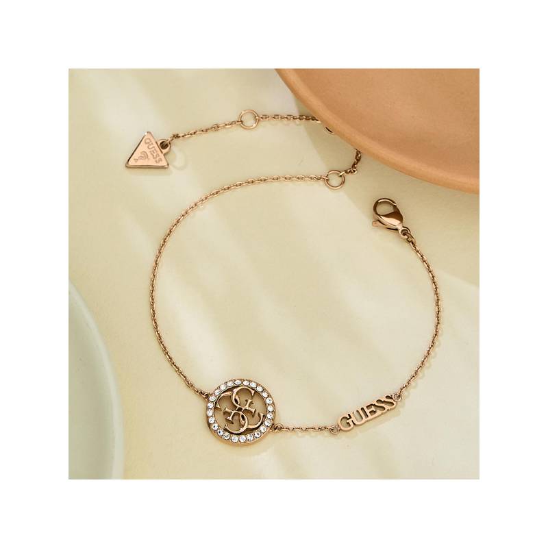 Guess Life In 4G Chain Bracelet For Women, Stainless Steel, Anti-Tarnish, Rose Gold-Plated (L)