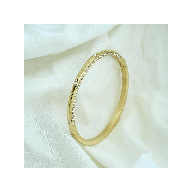 Guess Circle Lights Cuff Bracelet For Women, Stainless Steel, Anti-Tarnish, Gold-Plated (L)