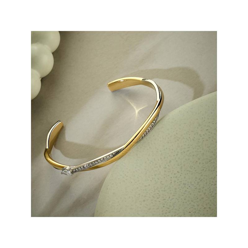 Guess Twist Cuff Bracelet For Women, Stainless Steel, Anti-Tarnish, Gold-Plated (L)