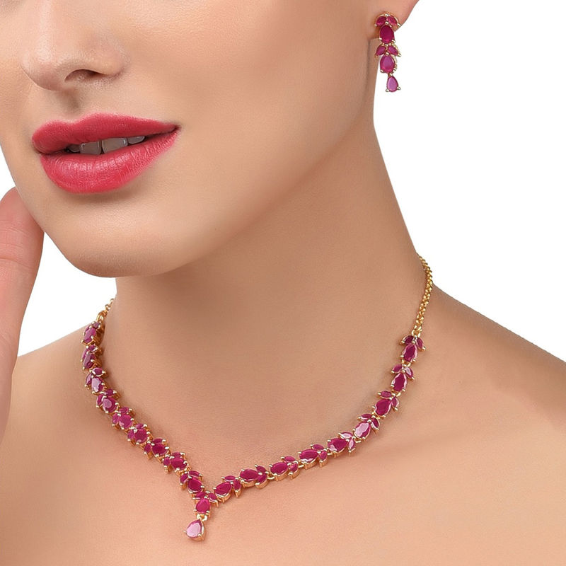 Buy Zaveri Pearls Sleek Pink Contemporary Necklace & Earring Set