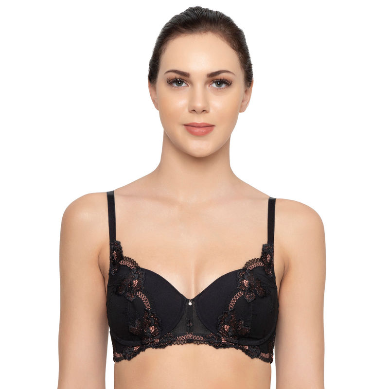 Triumph Astra Luxury Lace Embroidery Padded Wireless Rose Lace Bra Black (34D)