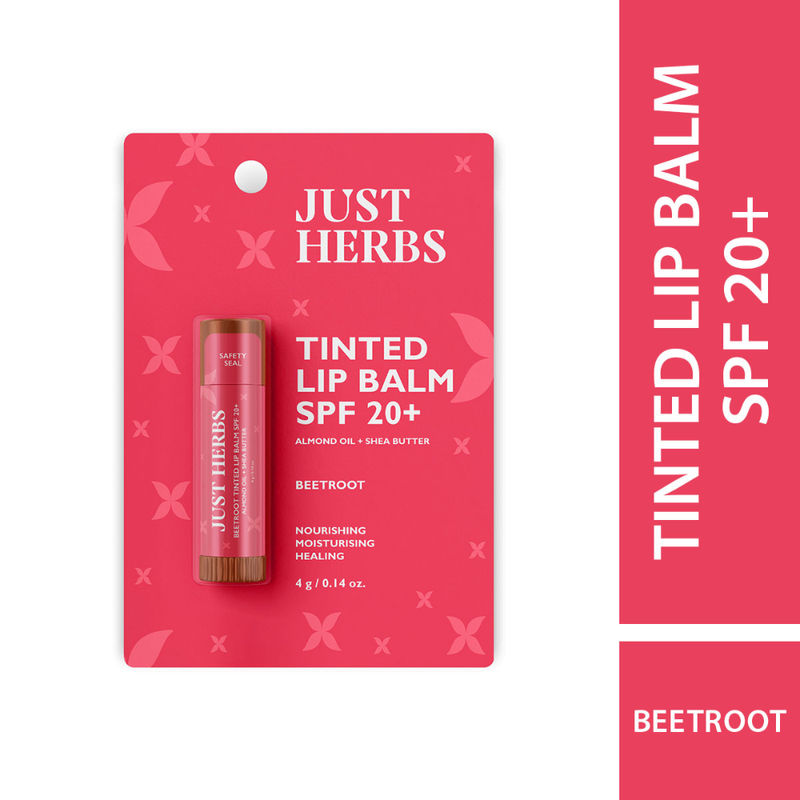 Just Herbs Tinted Lip Balm with SPF 20+ for Dry and Chapped Lips - Beetroot