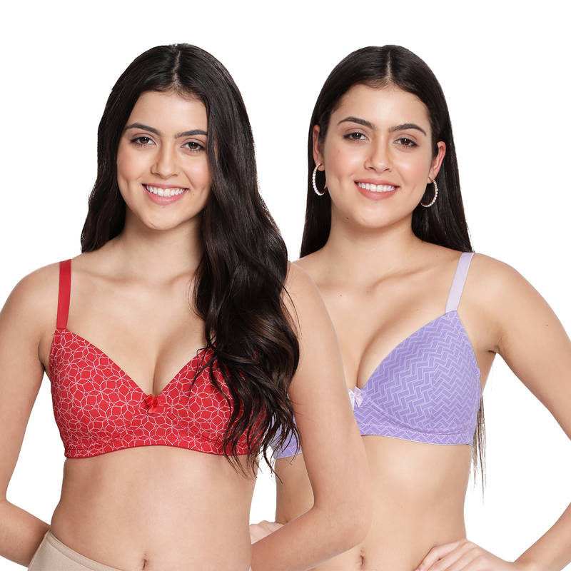 Shyaway Taabu Printed wire-free Padded 3/4th Coverage T-Shirt bra - Multicolor(Pack of 2) (32D)