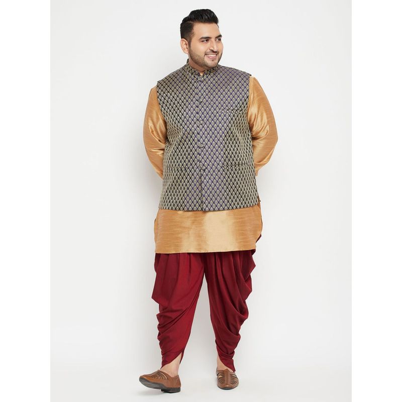 Vastramay Plus Men Rose Gold Silk Blend Jacket Kurta Pyjama (Set of 3) (4XL)