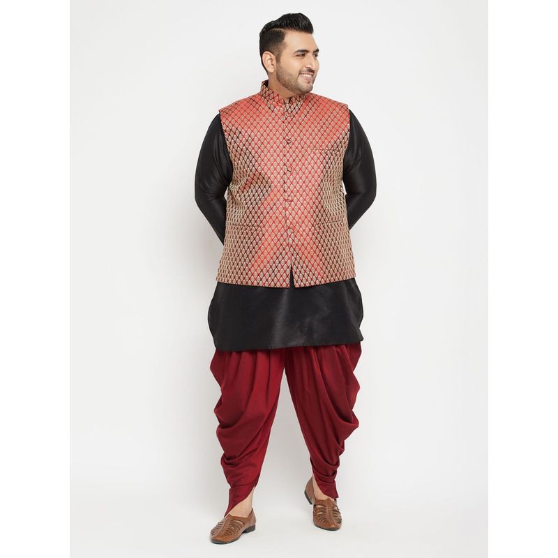 Vastramay Plus Men Black Silk Blend Kurta (Set of 3) (2XL)