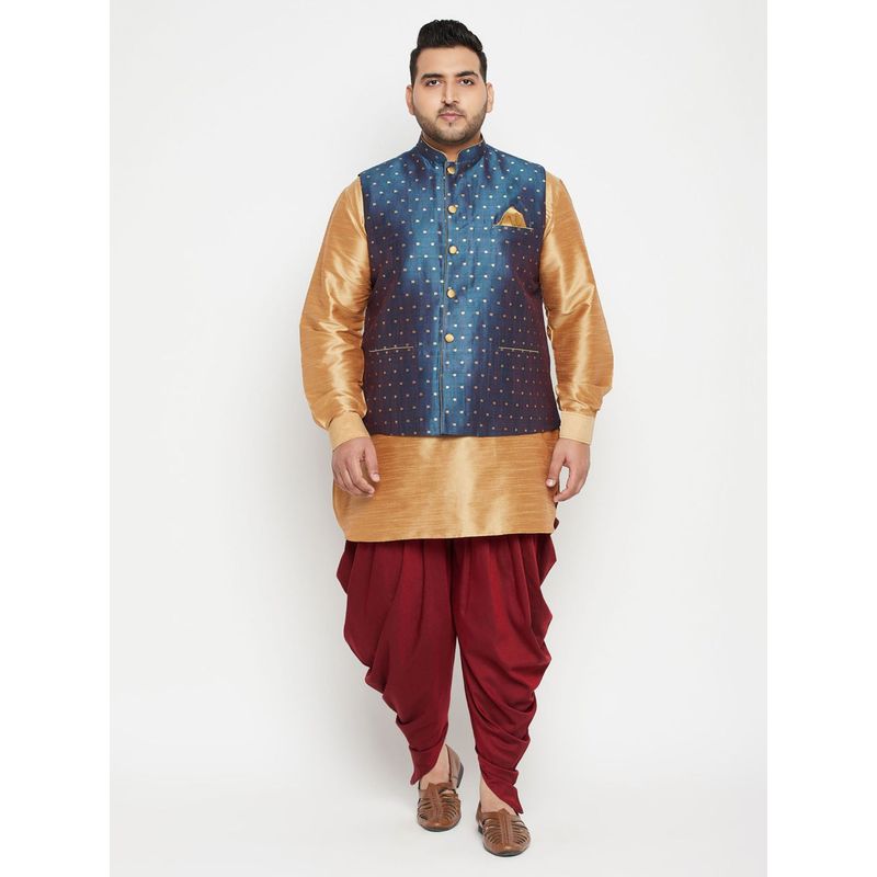 Vastramay Plus Men Rose Gold Silk Blend Jacket Kurta Pyjama (Set of 3) (2XL)
