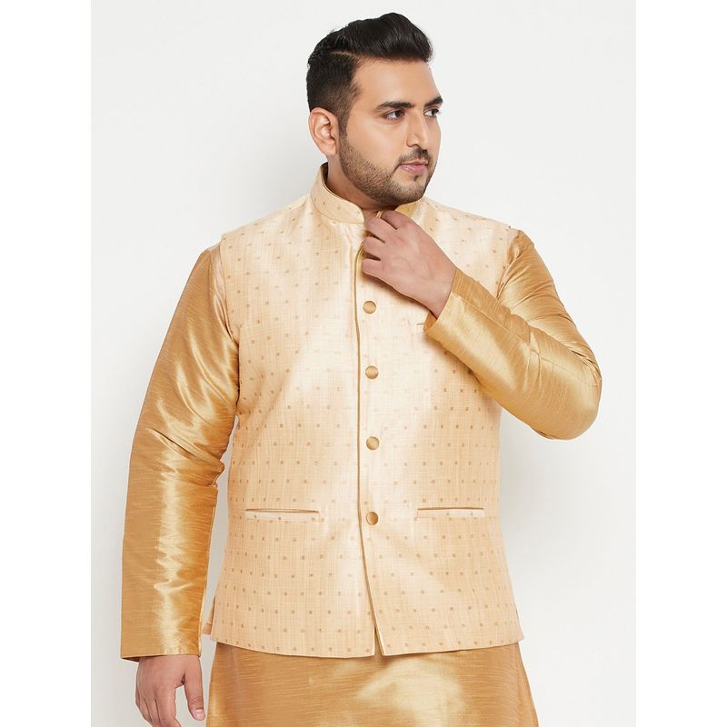 Vastramay Plus Men Gold Nehru Jacket (4XL)