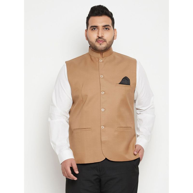 Vastramay Plus Men Beige Nehru Jacket (5XL)