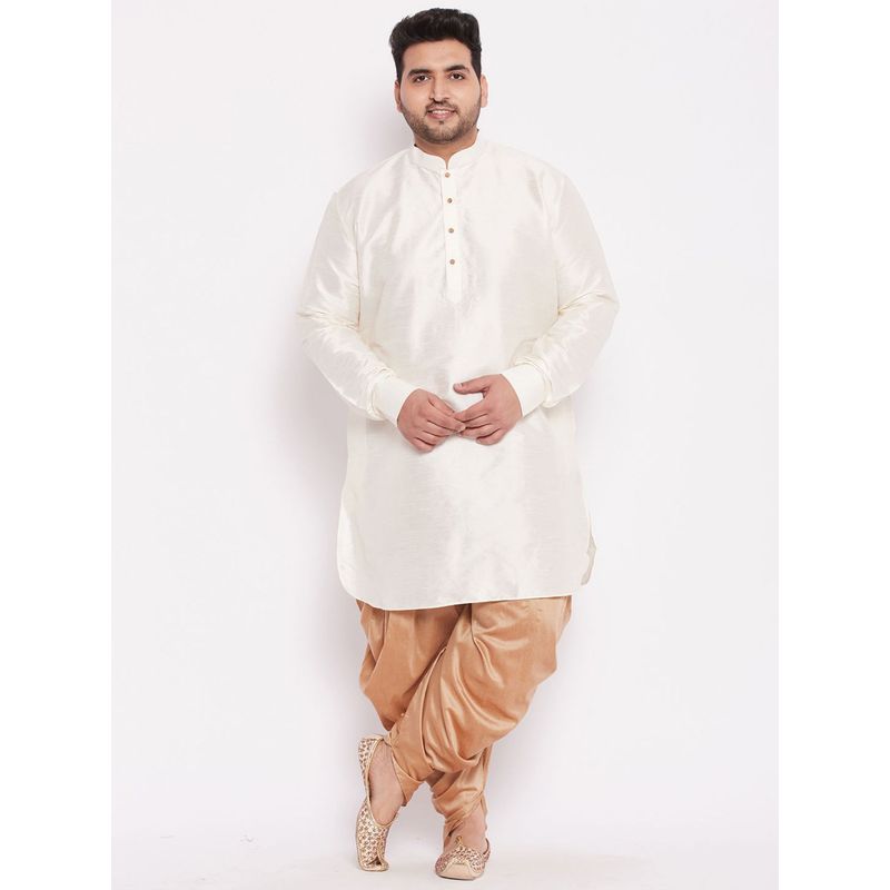 Vastramay Plus Men Cream Silk Blend Kurta and Dhoti (Set of 2) (5XL)