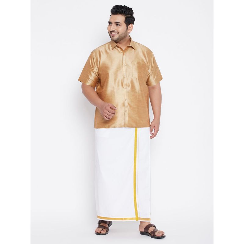 Vastramay Plus Men Rose Gold Silk Blend Shirt and Mundo (Set of 2) (2XL)