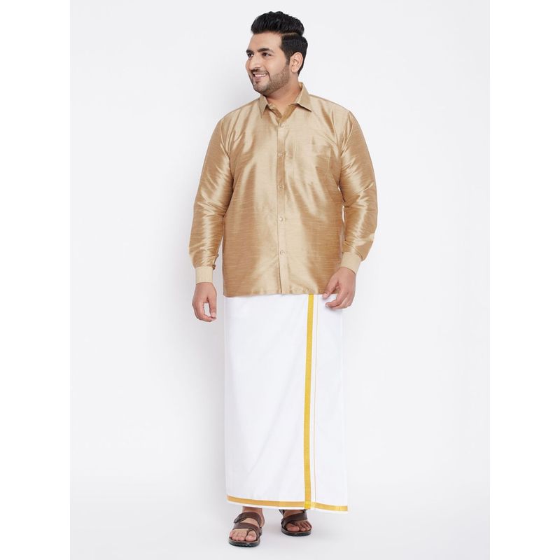 Vastramay Plus Men Rose Gold Silk Blend Shirt and Mundo (Set of 2) (2XL)