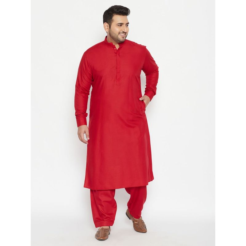 Vastramay Plus Men Red Cotton Blend Pattani (Set of 2) (2XL)