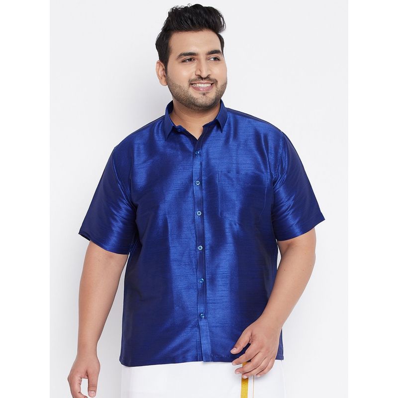 Vastramay Plus Men Blue Silk Blend Ethnic Shirt (6XL)