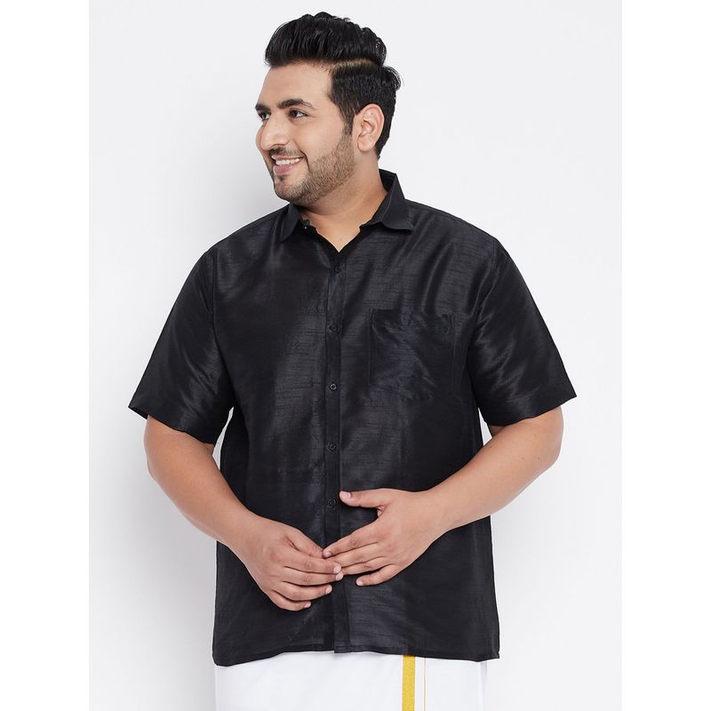 Vastramay Plus Men Black Silk Blend Ethnic Shirt (3XL)