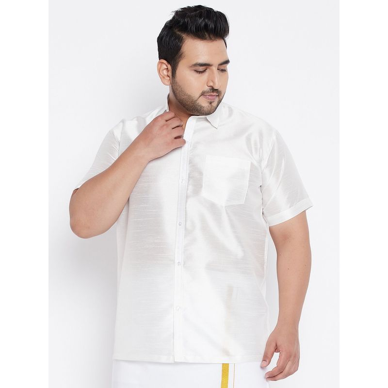 Vastramay Plus Men White Silk Blend Ethnic Shirt (6XL)