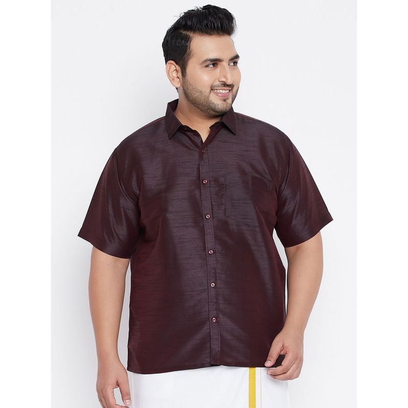 Vastramay Plus Men Wine Silk Blend Ethnic Shirt (3XL)