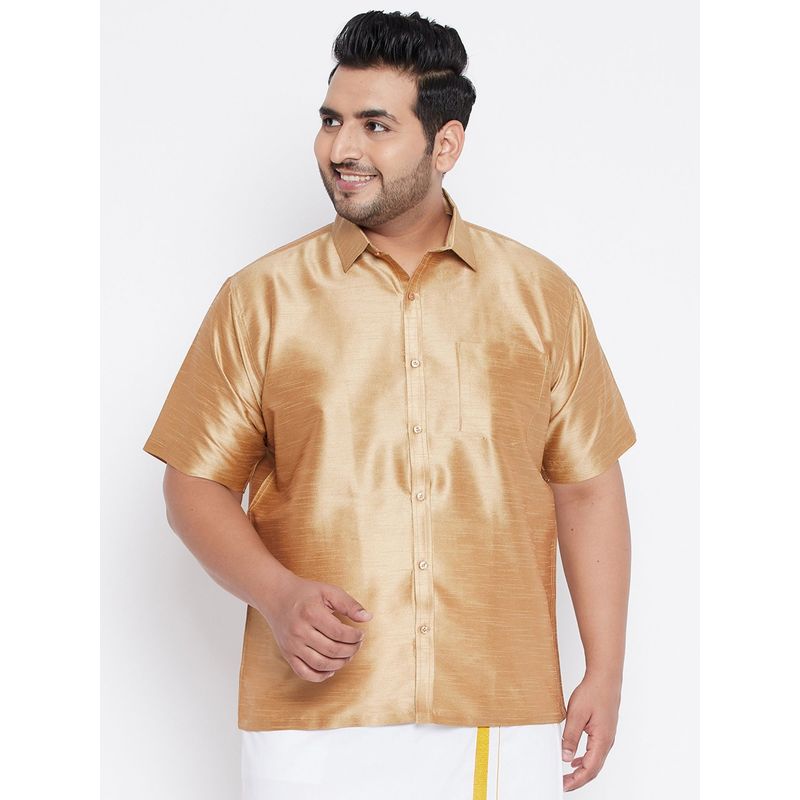 Vastramay Plus Men Rose Gold Silk Blend Ethnic Shirt (2XL)