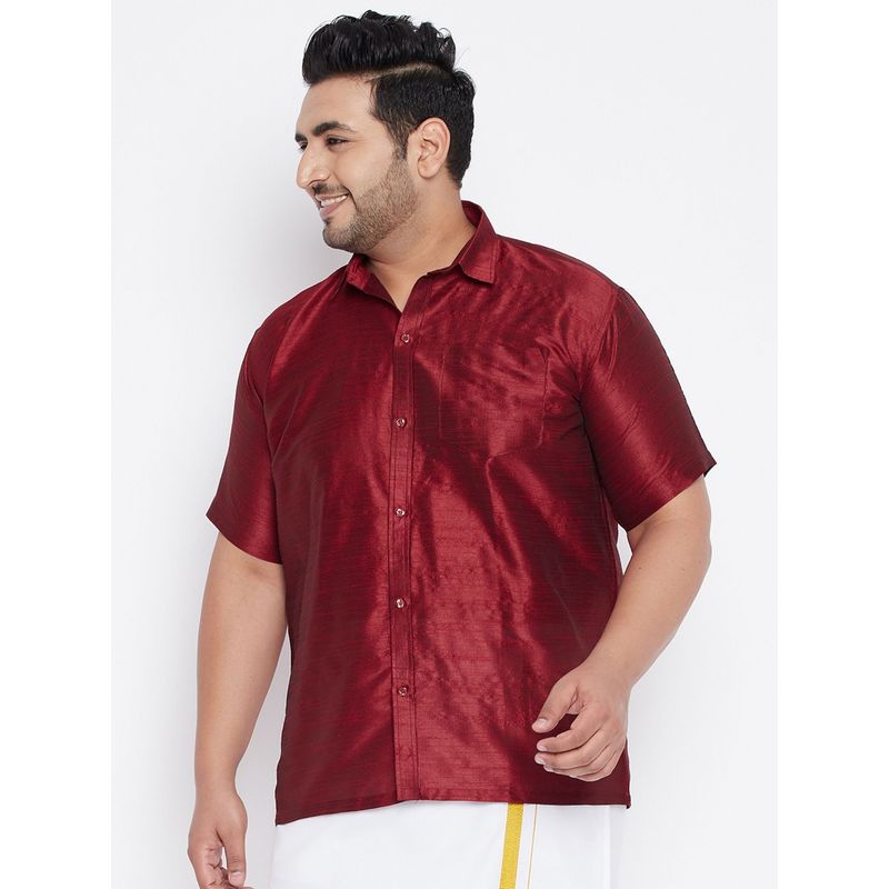 Vastramay Plus Men Maroon Silk Blend Ethnic Shirt (6XL)