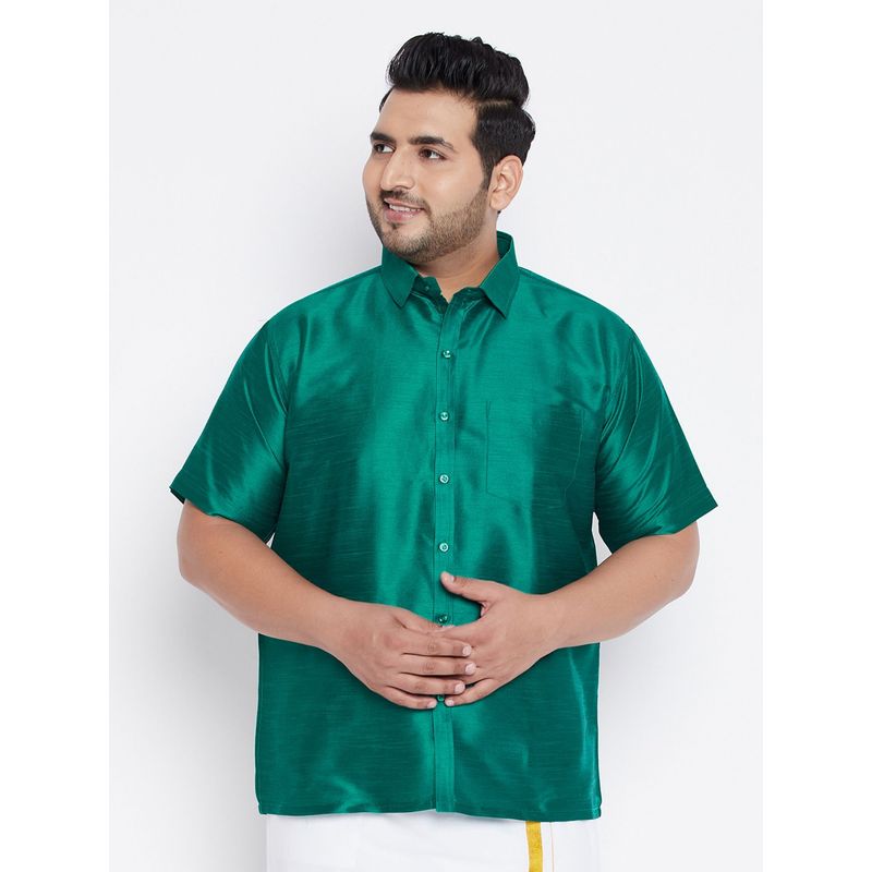 Vastramay Plus Men Green Silk Blend Ethnic Shirt (3XL)