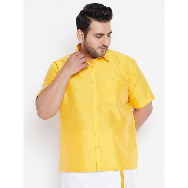 Vastramay Plus Men Yellow Silk Blend Ethnic Shirt (6XL)