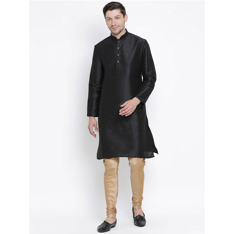 VASTRAMAY Black Silk Blend Kurta And Churidar (Set of 2) (M)