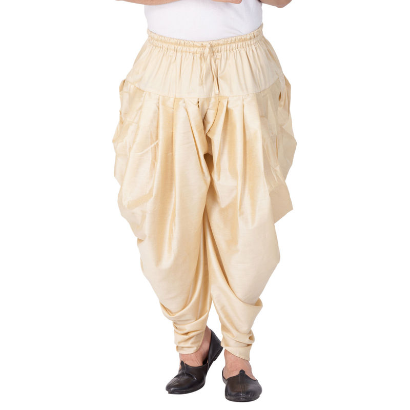 VASTRAMAY Gold Cotton Blend Dhoti (M)