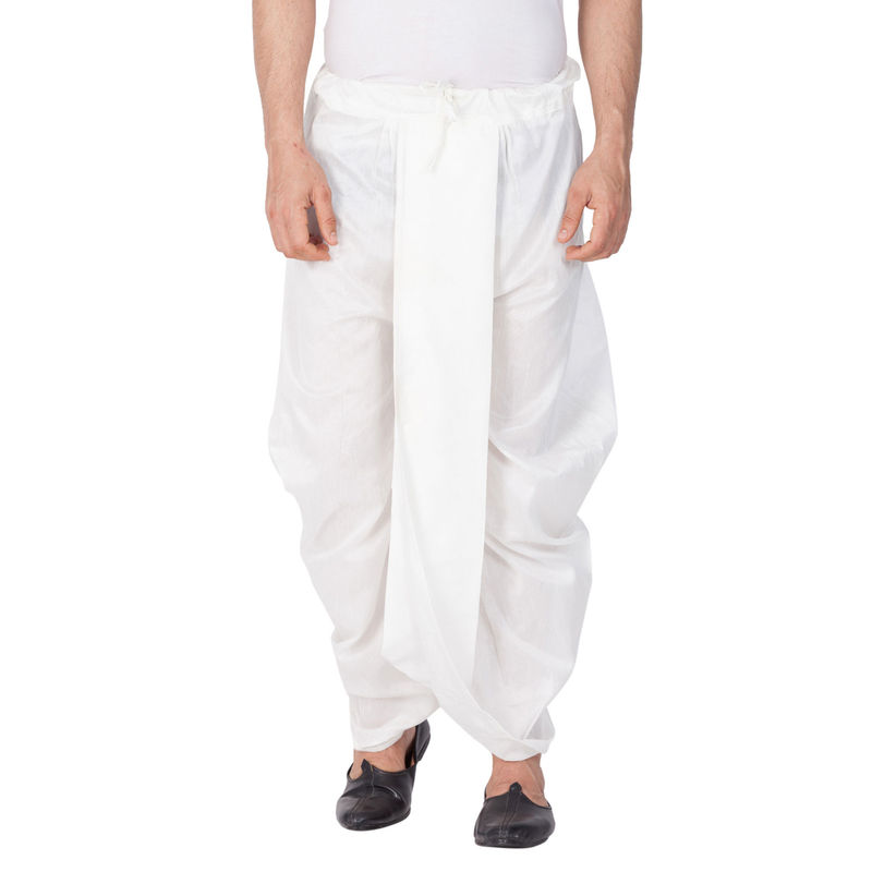 VASTRAMAY White Silk Blend Dhoti (S)