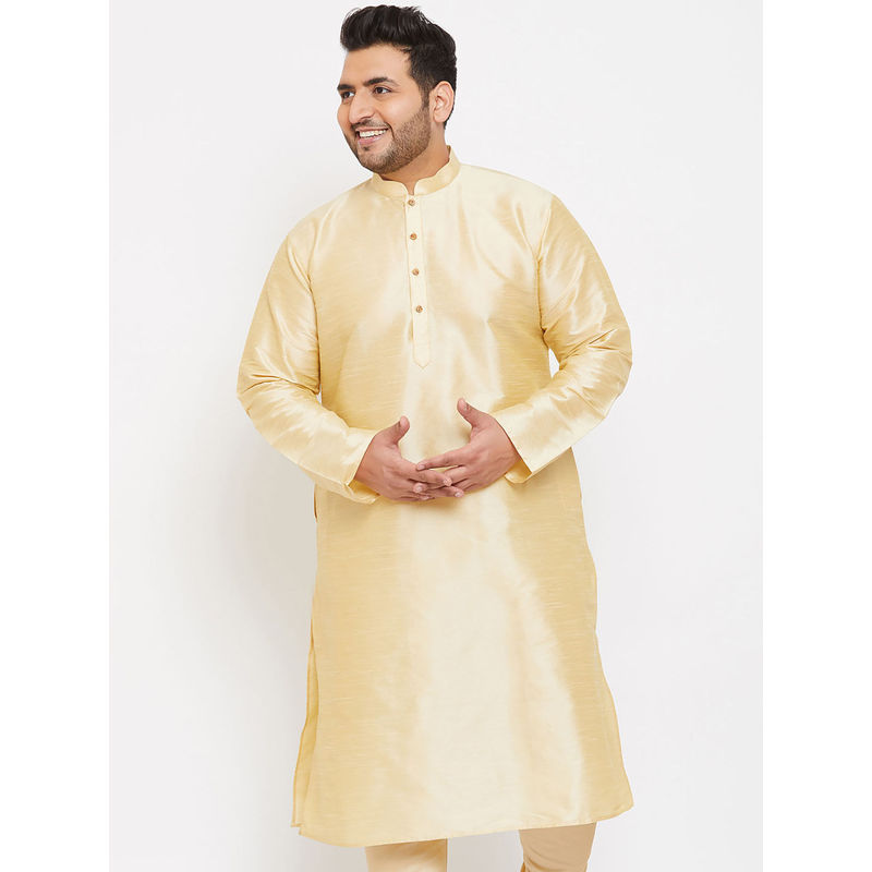Vastramay Plus Men Gold Silk Blend Kurta (5XL)