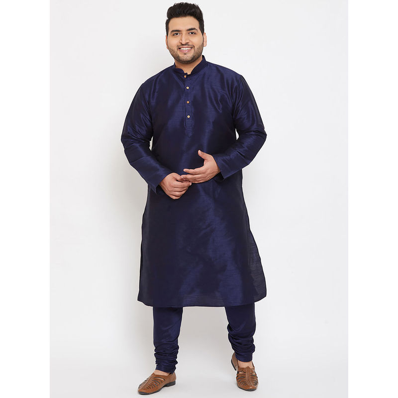Vastramay Plus Men Navy Blue Silk Blend Kurta Pyjama (Set of 2) (7XL)