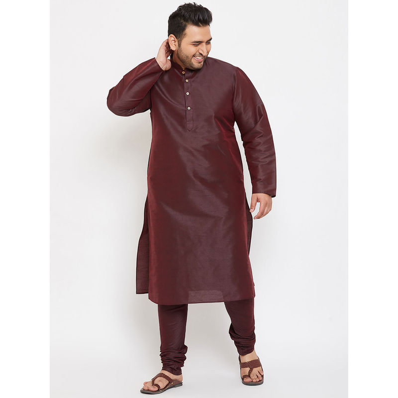 Vastramay Plus Men Burgundy Silk Blend Kurta Pyjama (Set of 2) (7XL)