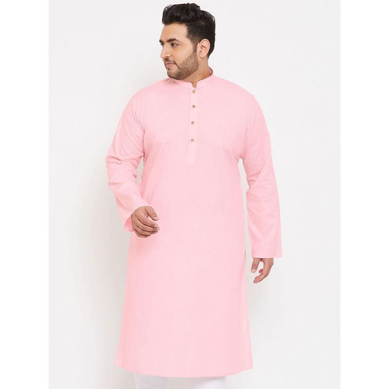 Vastramay Plus Men Pink Cotton Blend Kurta (7XL)