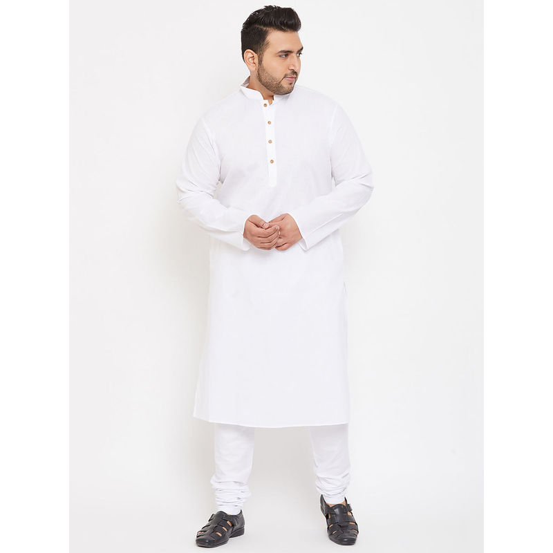 Vastramay Plus Men White Cotton Blend Kurta Pyjama (Set of 2) (4XL)
