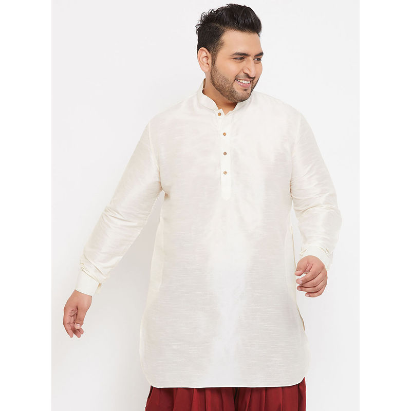 Vastramay Plus Men Cream Silk Blend Kurta (5XL)