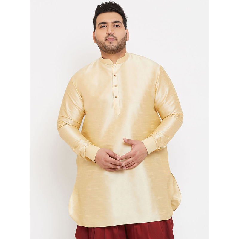 Vastramay Plus Men Gold Silk Blend Kurta (4XL)