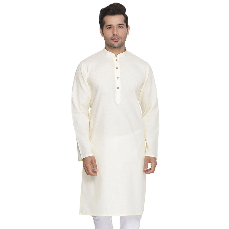 Vastramay Men Beige Cotton Linen Blend Kurta (2XL)