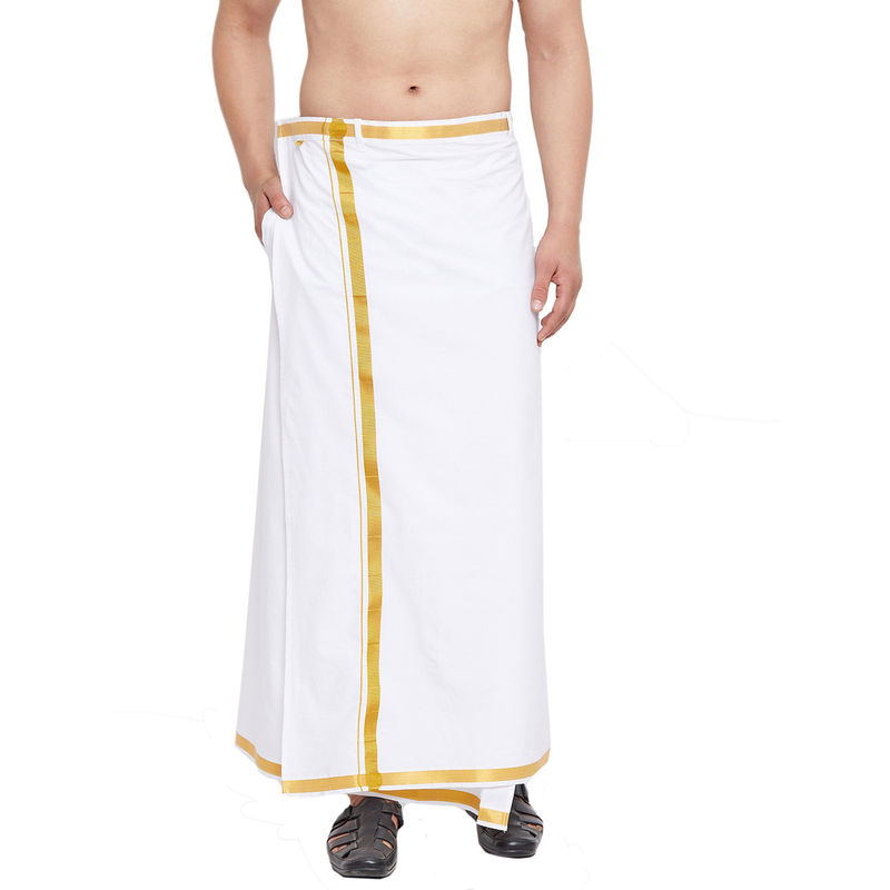 Vastramay Men White And Gold Mundu