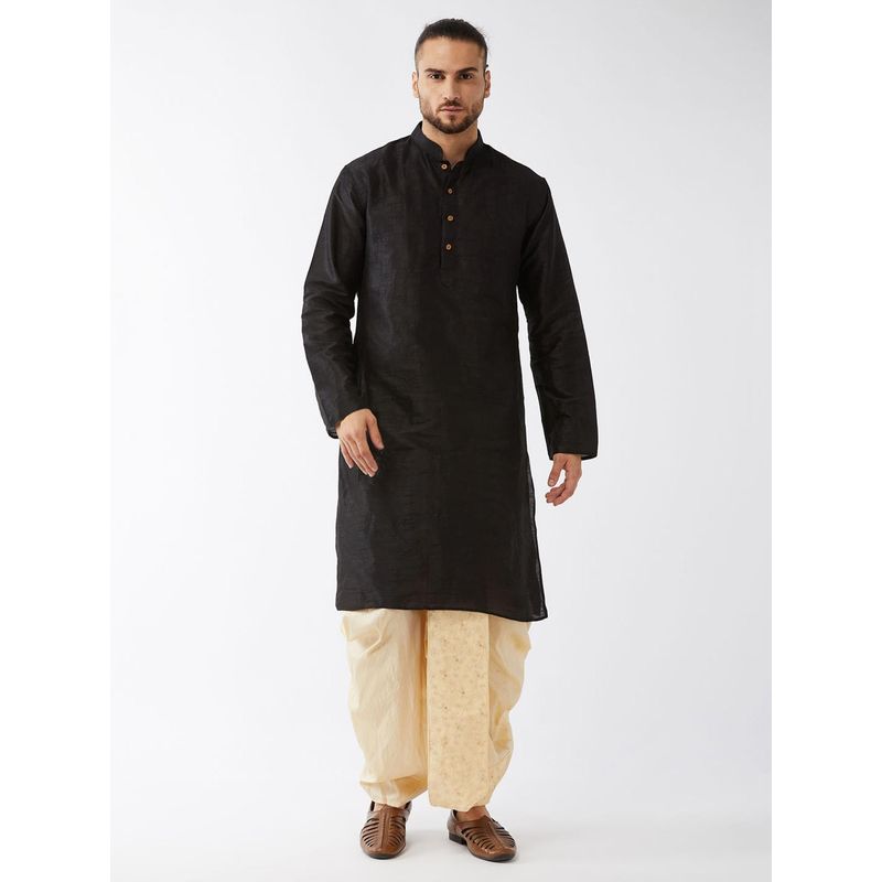 Vastramay Mens Black Solid Kurta with Embroidered Traditional Dhoti (M) (Set of 2)