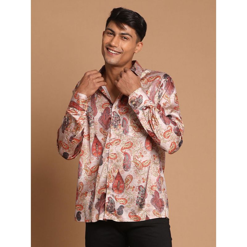 Vastramay Mens Brown Satin Ethnic Shirt (M)