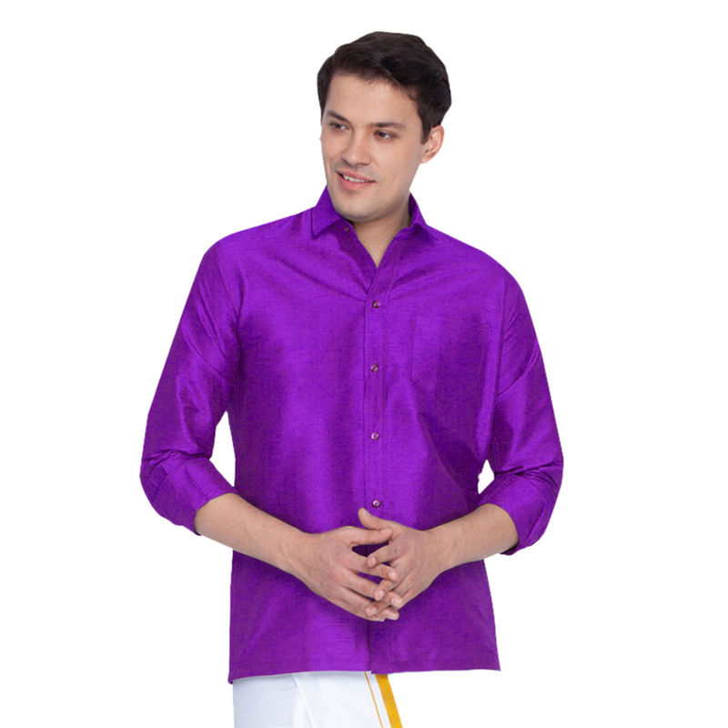 Vastramay Mens Purple Silk Blend Ethnic Shirt (XL)