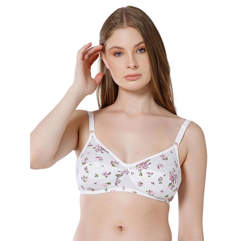 Bodycare Women White-Pink Floral Printed Full-Coverage Cotton Non-Wired Bra (40)