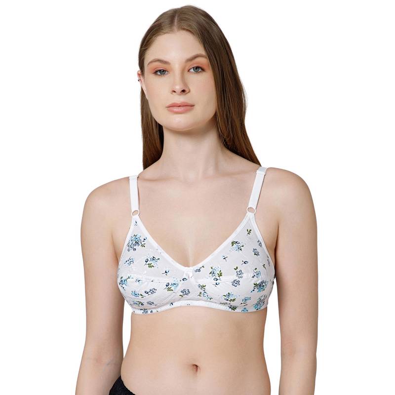 Bodycare Women White-Blue Floral Printed Full-Coverage Cotton Non-Wired Bra (32)