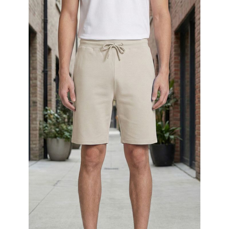 Nobero Men Zip Pocket Regular Fit Solid Beige Shorts (S)