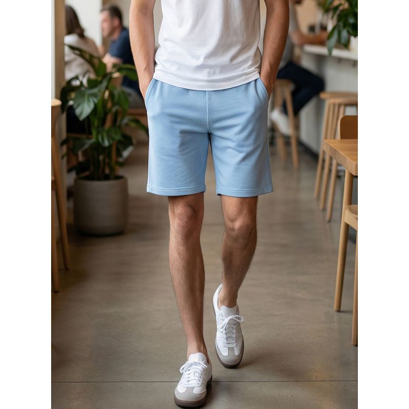 Nobero Men Zip Pocket Regular Fit Solid Blue Shorts (S)