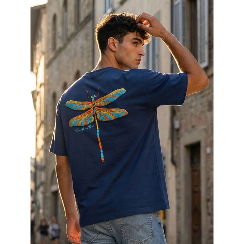 Nobero Blue Men's Premium Oversized Graphic Printed T-Shirt (S)